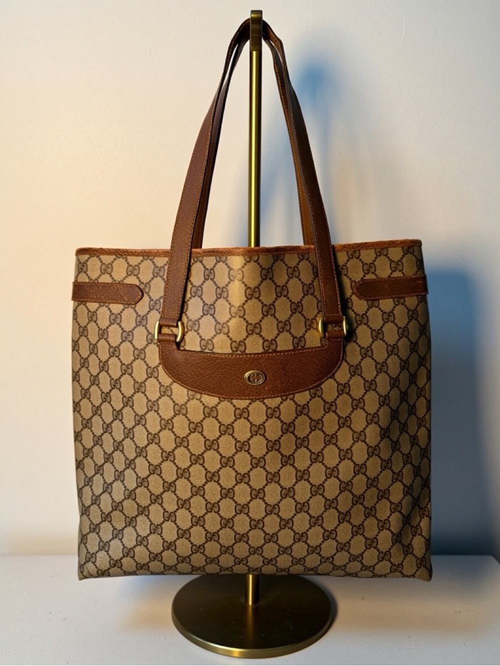 Vintage Gucci GG Supreme Monogram Tote Bag Brown